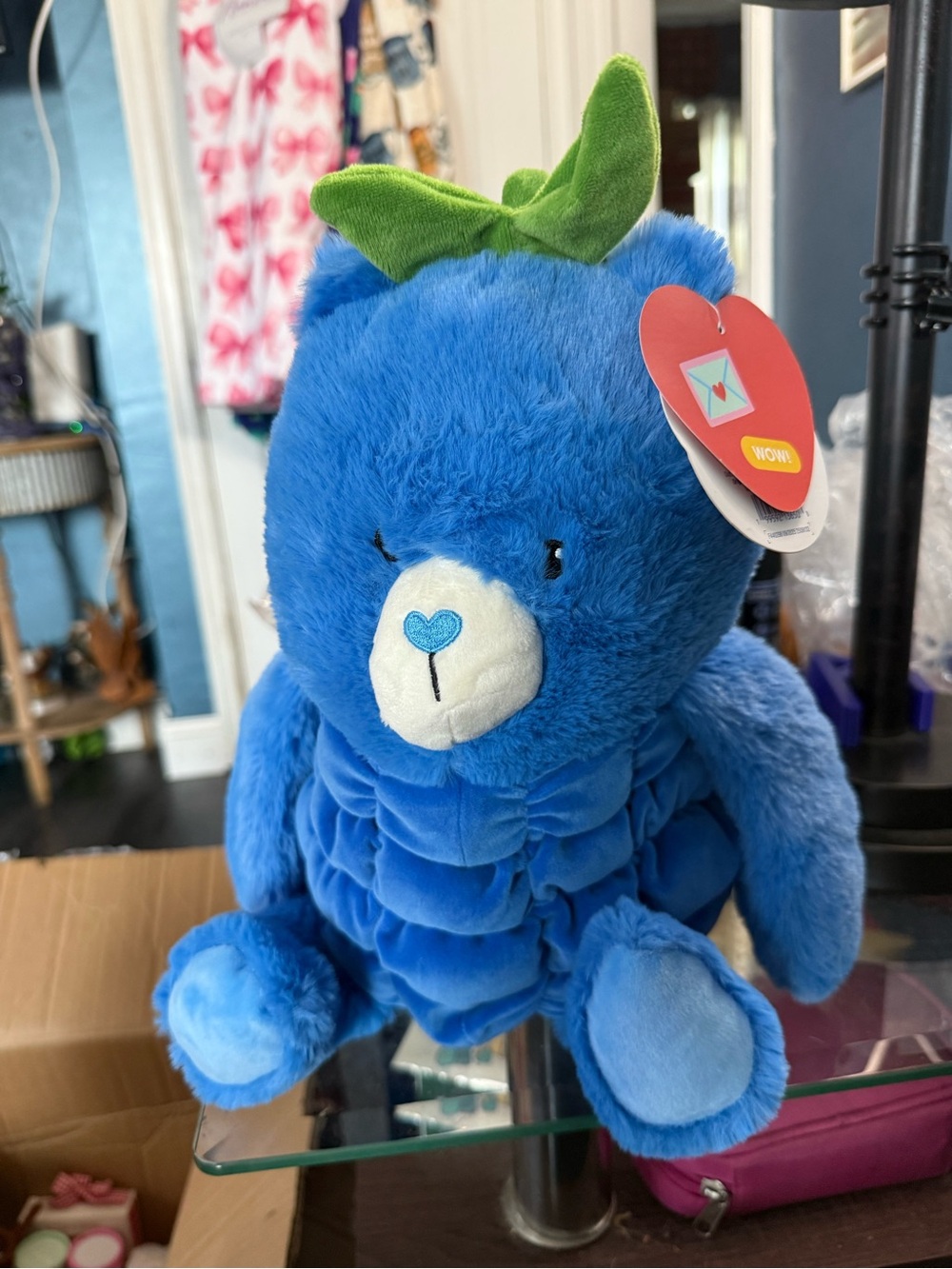 Giggle Scape Blue Plush Berry Bear Stuffed Toy with Green Leaf Accent